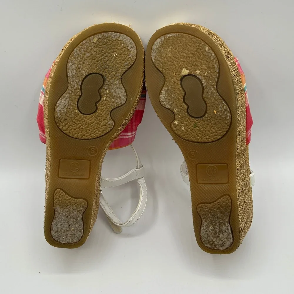 TKS Phoebe 556 Girls Wedge Sandals Lot 2 Pairs Pink Plaid Brown Polka Dot 3M
